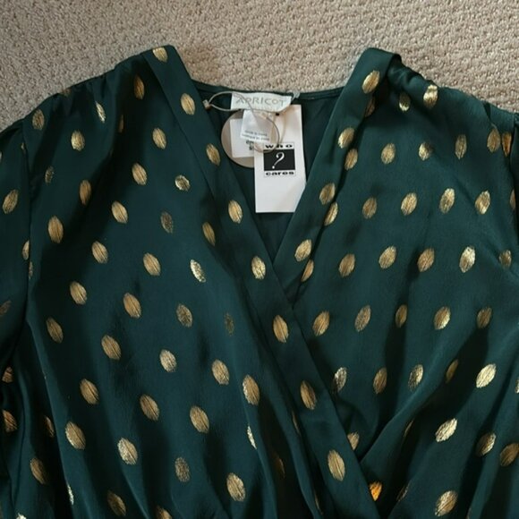 👛 (ANY 2/$60) NWT Classy APRICOT Metallic Wrap Midi Dress, Size 8 - Picture 3 of 8